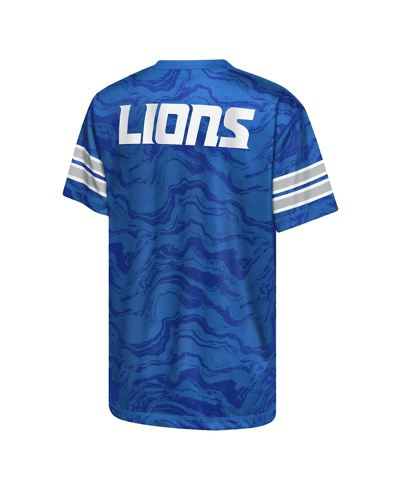 Outerstuff Big Boys and Girls Blue Detroit Lions Slant Route Performance T-Shirt