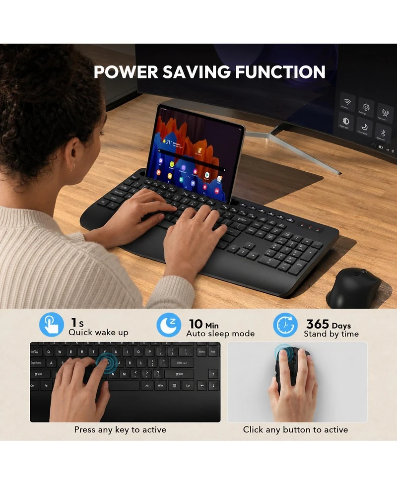 Lofree Wireless Silent-Typing Ergonomic Keyboard and Mouse Combo, Compatible with Pc and Mobile Devices