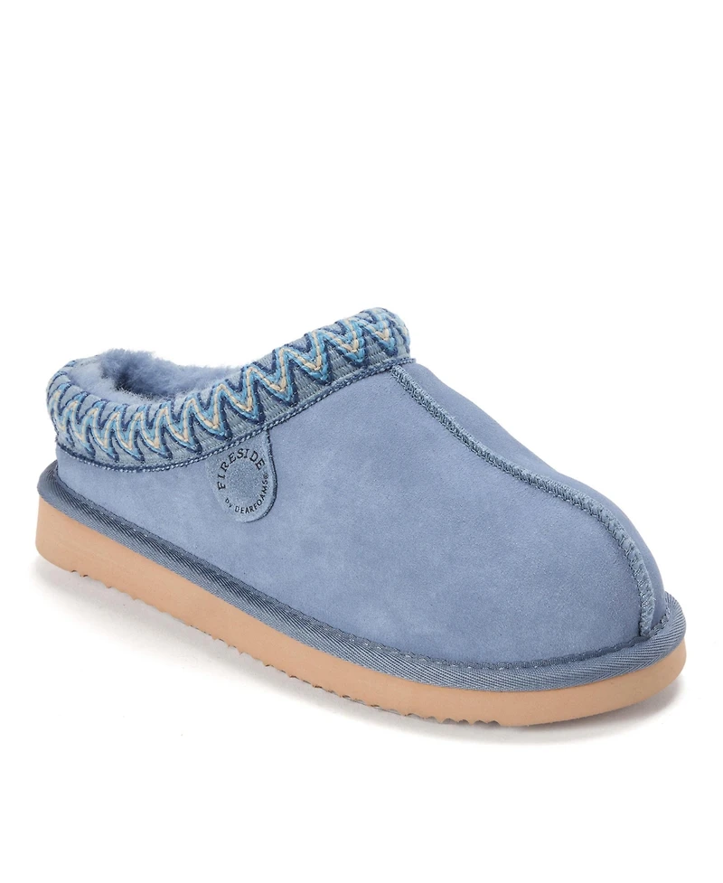 Dearfoams Women's Fireside by Greta Genuine Shearling Clog Slipper with Embroidery