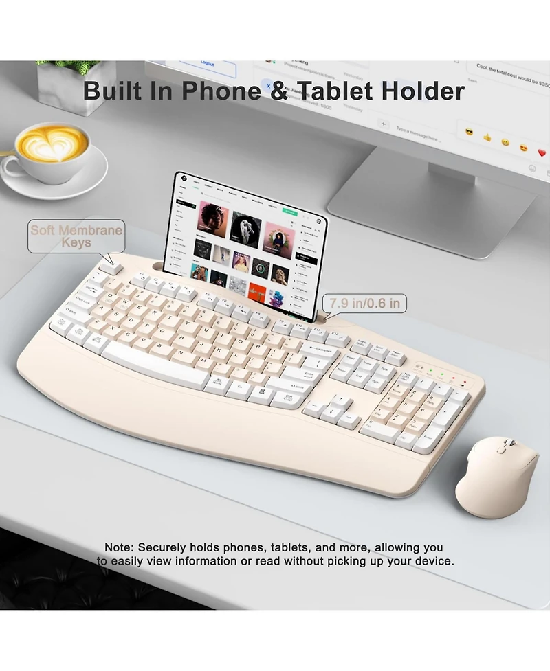 Lofree Wireless Ergonomic Keyboard and Mouse Combo for Pc/Mac