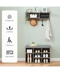 gaomon Hall Tree, Wall Mounted Coat Rack Shoe Bench Set with 5 Hooks, Industrial Entrance Organizer, Shoe Cubbies, Entryway Bench with Storage