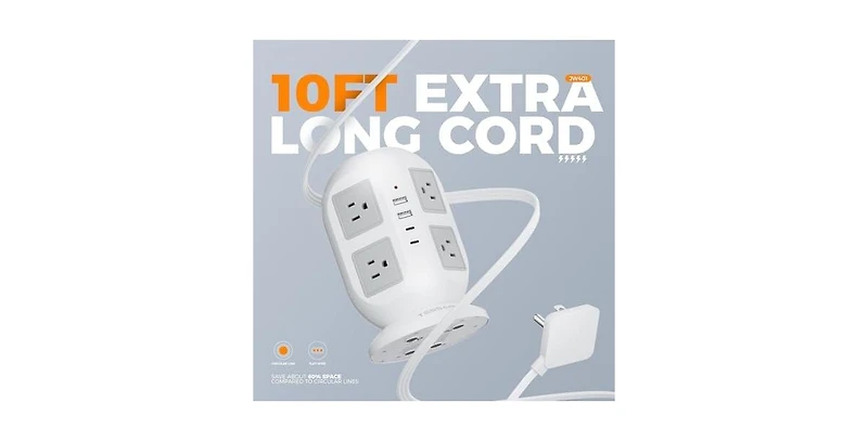 Tessan Power Strip with Usb Charging with 10 feet, 2 Usb C, 10feet for Home, Office and Travel