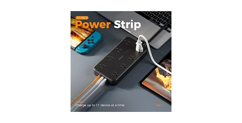 Tessan Power Strip with Usb Charging with 6FT, 8 Outlets, 1 Usb C for Home, Office and Travel