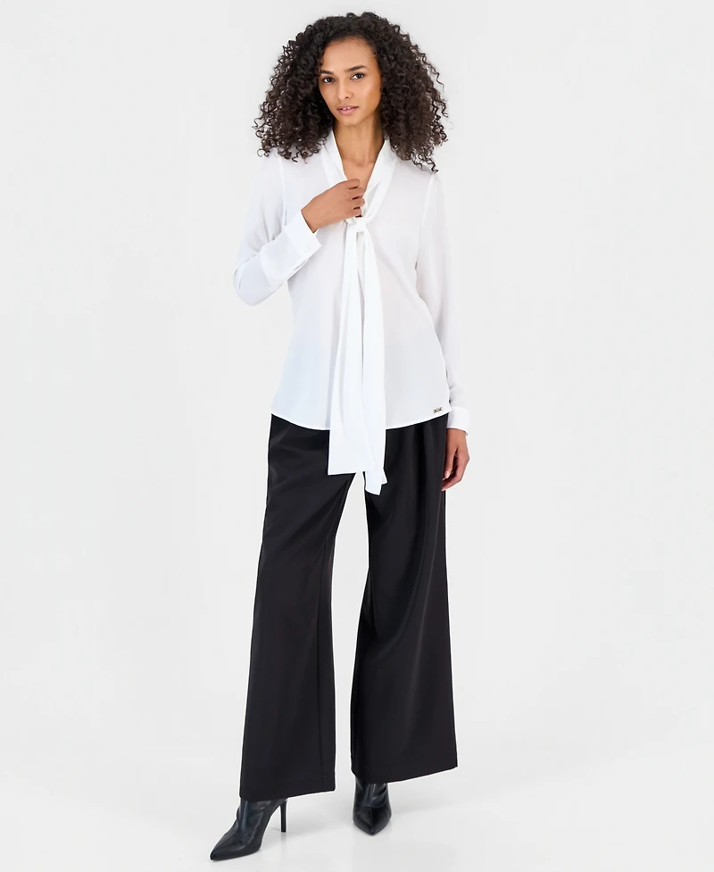 Tahari Asl Petite Tie-Front V-Neck Long-Sleeve Blouse