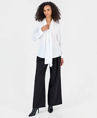 Tahari Asl Petite Tie-Front V-Neck Long-Sleeve Blouse