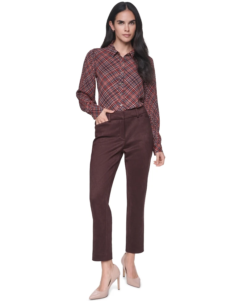 Tommy Hilfiger Women's Mid-Rise Straight Faux Suede Pants