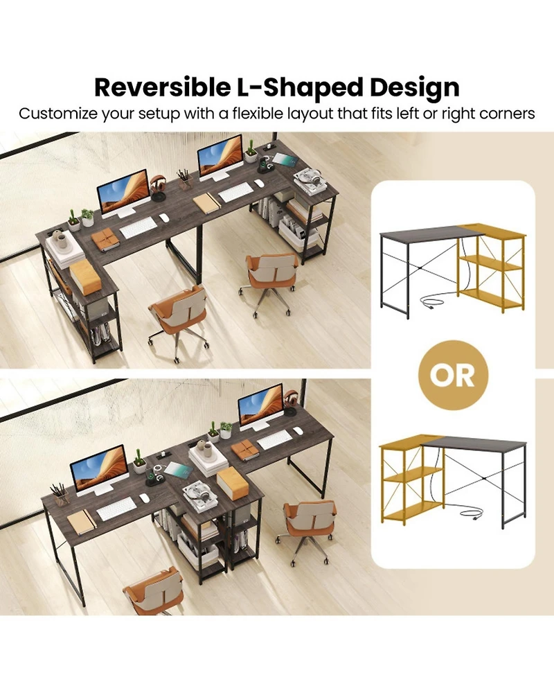 Sugift 47-Inch L-Shaped Reversible Corner Desk with Adjustable Storage Shelves
