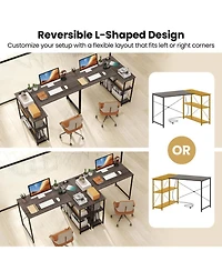 Sugift 47-Inch L-Shaped Reversible Corner Desk with Adjustable Storage Shelves