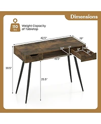Sugift 42.5-Inch Mid-Century Writing Desk with Metal Legs and Drawers