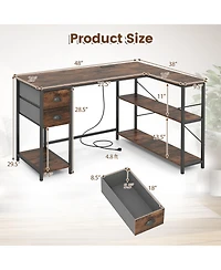 Sugift L-Shaped Corner Computer Desk with Charging Station and 2 Fabric Drawers