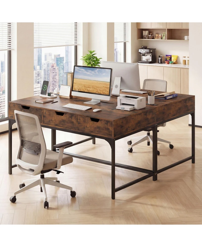 Sugift Office Writing Desk with Power Outlets and Hidden Compartment