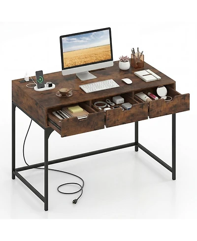 Sugift Office Writing Desk with Power Outlets and Hidden Compartment
