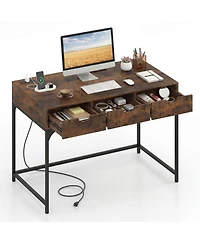 Sugift Office Writing Desk with Power Outlets and Hidden Compartment