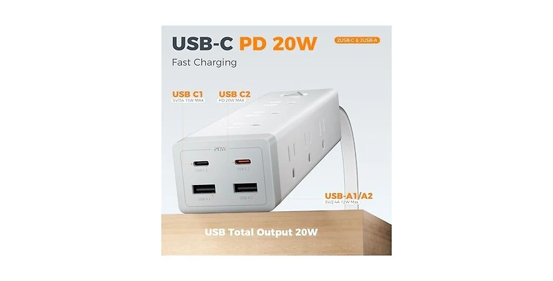 Tessan 20W Usb Charging Surge Protection 9-Outlet Power Strip for Phones, Tablets and Devices