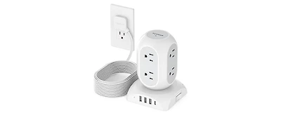 Tessan Flat Plug Power Strip with Usb-c Charging, 10 Feet, 8 Outlets for Phones, Tablets and Other Personal Devices