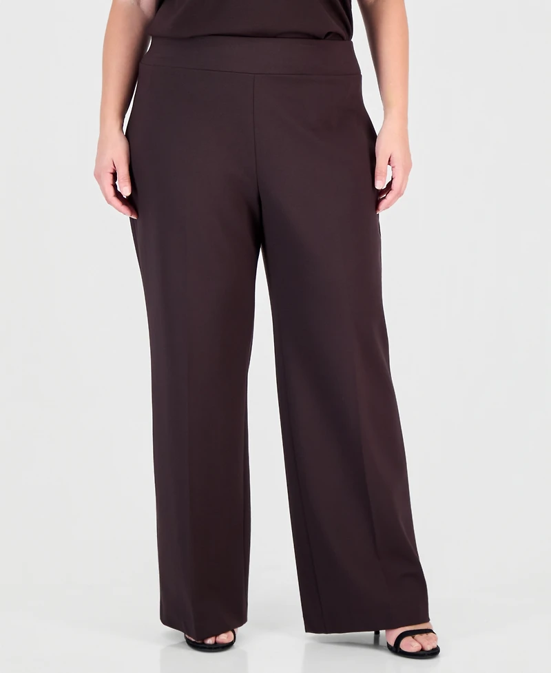 Anne Klein Plus High-Waist Pull-On Wide-Leg Pants