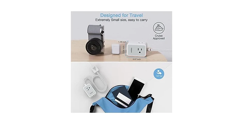Tessan Wall Outlet Extender with 5 feet, 1 Usb C, 1250 Watts for Home, Office and Travel