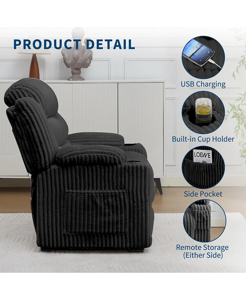 Power Recliner Chair 360 degree Swivel 26 Inch Seat for Adults, Adjustable Reclining Chair with Dual Cup Holders Side Pocket for Living Room, Bedroom