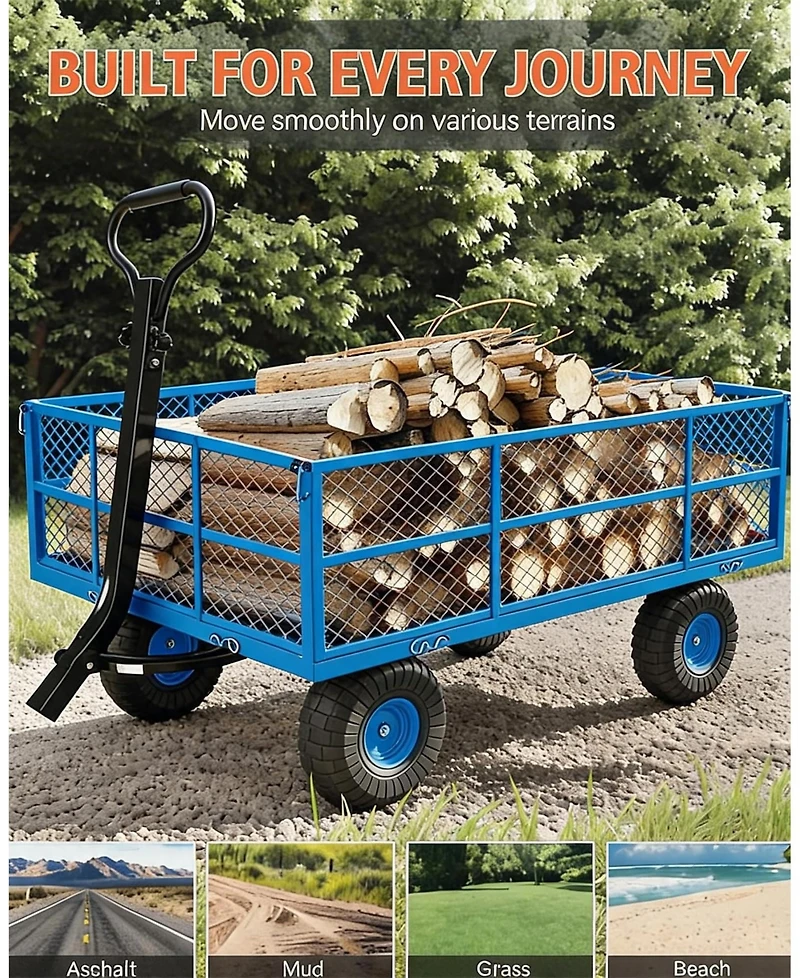 S/M/L/Xl Steel Garden Wheelbarrow, Heavy Duty Utility Cart with 500/900/1200/1400 lbs Capacity for Lawn Farm Garden, 7 Colors