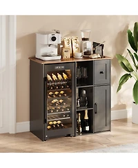 40"L x 20"D x 38.5"H Mini Fridge Stand Cabinet with Open Shelves Drawer and Cabinet, Kitchen Sideboard for Beverage Coffee Bar, Black/White