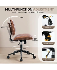 22.4"D x 22.4"W x 33.1"H Pu Leather Armless Office Chair with Diamond Stitch Cushion, Lounge Desk Chair for Home Office Vanity Bedroom