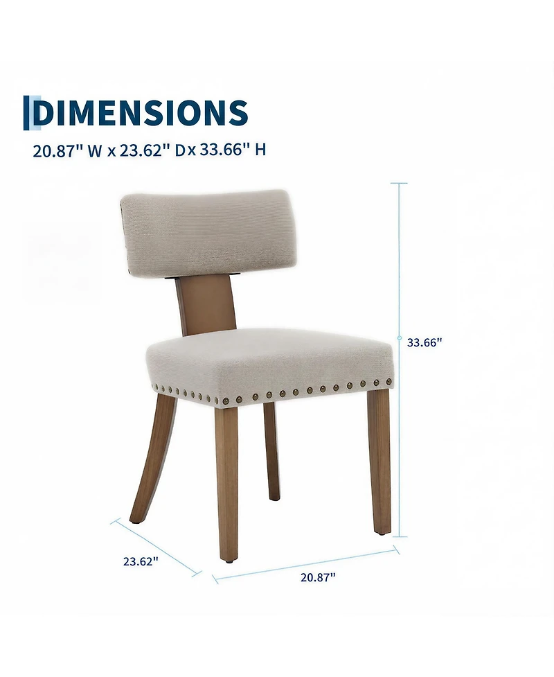 21x24x34 In Set of 2 Dining Chairs, Wood Frame with Linen Upholstered Seat for Kitchen Dining Room Modern Style, Beige