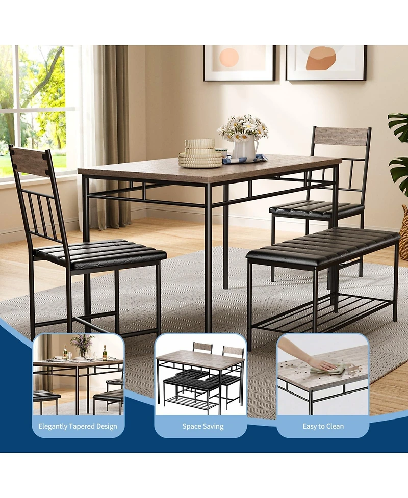 46"L Set of 4 Counter Height Bar Stools, Engineered Wood Kitchen Stools with Backless Design for Kitchen Island, Dining Counter, Teak/Black/Brown