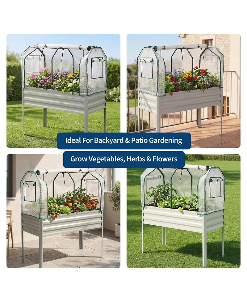 48x24x55in Raised Garden Bed with Legs, Steel Planter Box Insect Net Cover and Watering Sprinkler, for Vegetables Herbs Patio Balcony, 3 colors