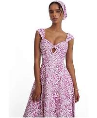 Miss Circle Women's Wynonna Mauve Cheetah Linen Keyhole Midi Dress