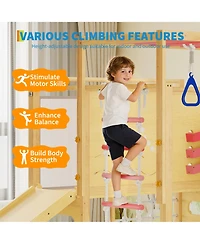 9-in-1 Outdoor Jungle Gym, Wooden playground for kids 2-8, Climbing Structure with Slide, Monkey Bars, Rope Ladder, Rock Wall, Climbing Net, Rings