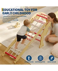 4 in 1 Toddler Climbing Toys Indoor with Ramp, Arch and Ladder, Triangle Set with Wood Construction, Climbing Set for Toddlers 1-3, Baby, Kids