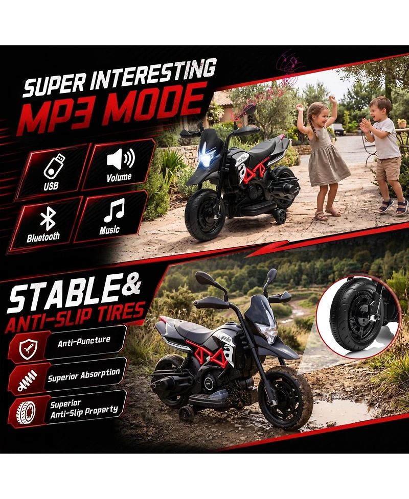 6V Kids Ride On Licensed Motorcycle Toy, Battery Powered Sport Bike with Training Wheels for Indoor Outdoor Play, Gray/Red/Black, Ages 3-6