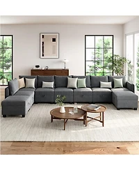 Folding Ottoman Footrest for Sectional Sofa, Soft Upholstered Cushion Stool for Living Room Bedroom Office and Dorm, Black/Gray