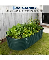 94x47x23 In Raised Garden Bed with Pvc Cover, Galvanized Steel Oval Planter Box for Vegetables Flowers Herbs Outdoor, Dark Green