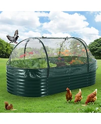 94x47x23 In Raised Garden Bed with Pvc Cover, Galvanized Steel Oval Planter Box for Vegetables Flowers Herbs Outdoor, Dark Green