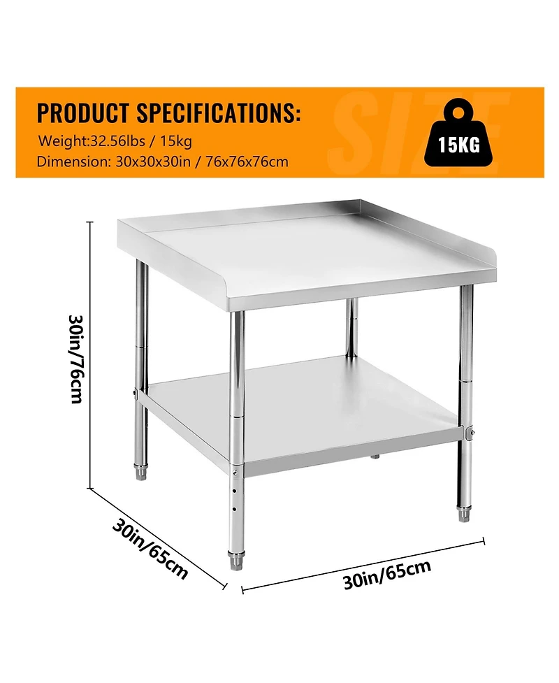 60/48/30/24/12 Stainless Steel Bbq Prep Table with Guard, Outdoor Grill Station Work for Patio, Backyard Barbecue, Silver