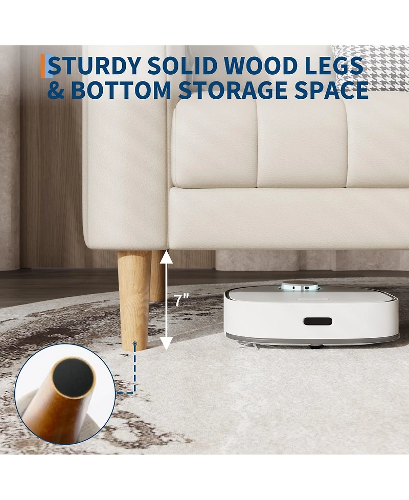 83"W 3-Seater Sofa with Tufted Back, Faux Leather Upholstered Couch with Engineered Wood Frame for Living Room, Apartment, Cream White