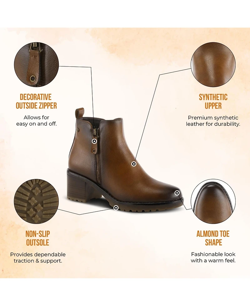 Patrizia Women s Irie Burnished Almond Toe Booties with Outside Zipper and Toggle Detail