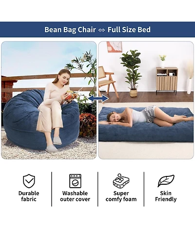 gaomon 2-in-1 Convertible Corduroy Bean Bag Chair Bed for Adults, Large Floor Sofa with Washable Cover Multi-Use Seating and Sleeping Lounger