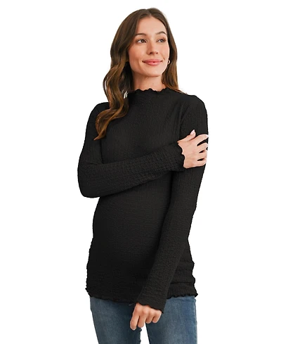 Hello Miz Maternity Textured Mock Neck Long-Sleeve Top