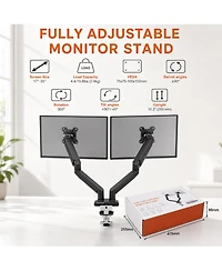 Lofree Gas Spring Monitor Mount Full-Motion Dual Arm Desk Mount Supports 13 to 32 Inch Monitors