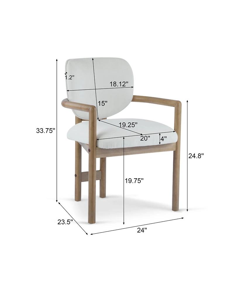Flynama Set of 2 Fabric King Louis Rubberwood Arm Dining Chairs, 300 Lbs Weight Capacity