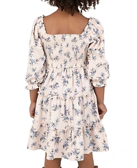 Rare Editions Girls' 4T-6X Floral Print Hand-Smocked Corduroy Dress