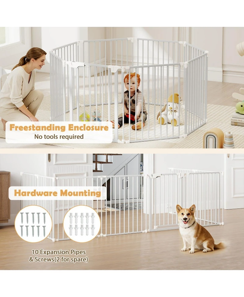 Sugift 8-Panel Extra Wide Pet Safety Gate with Auto-Close Door