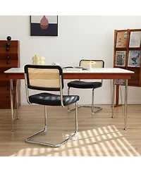 Flynama Dining Chairs Set of 2, Faux Leather Rattan Side Accent Chairs with Chrome Legs, Modern Mid Century Breuer Designed Chairs