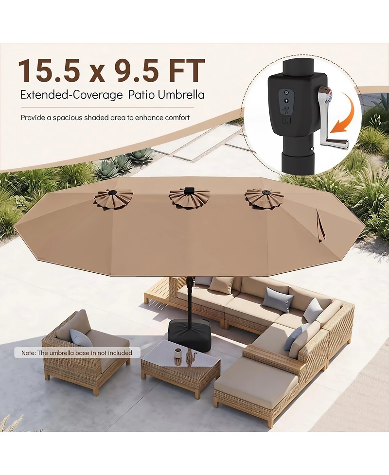 Gymax 15.5 Feet Extra-Large Patio Umbrella with 12 Ribs Light Modes 144 Solar Led Lights