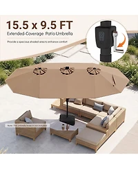 Gymax 15.5 Feet Extra-Large Patio Umbrella with 12 Ribs Light Modes 144 Solar Led Lights