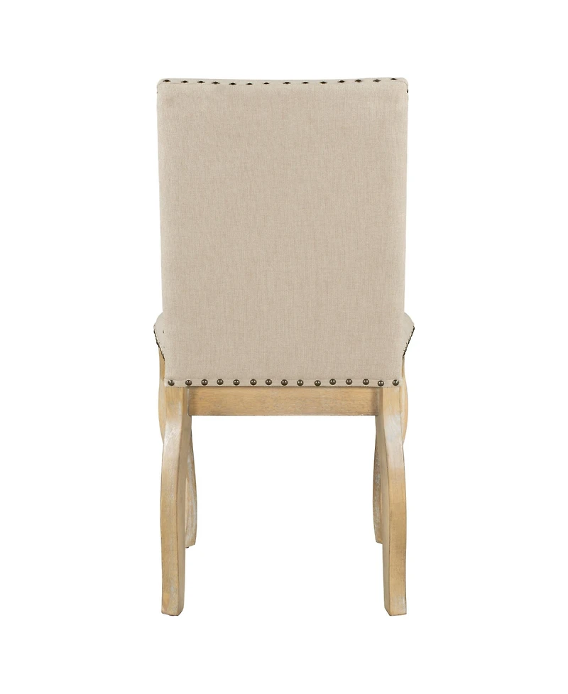 Flynama Set of 2 Upholstered Dining Chairs with Rubber Wood Frame, Fabric Seat, Nailhead Detail