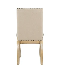 Flynama Set of 2 Upholstered Dining Chairs with Rubber Wood Frame, Fabric Seat, Nailhead Detail