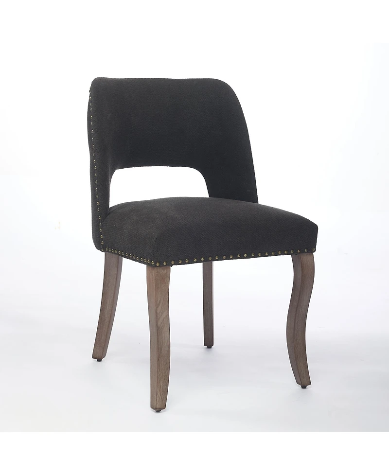 Flynama Set of 2 Hollow Back Fabric Dining Chairs, Curved Solid Wood Legs With Handmade Copper Nails